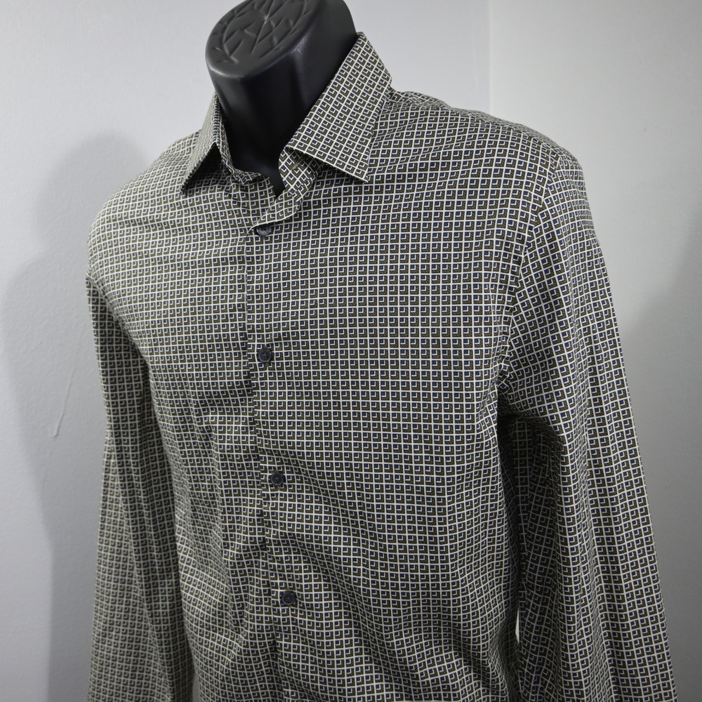 Express Slim 1MX Dress Shirt Mens Medium Slim Geometric Stretch Long Sleeve